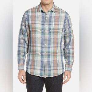 Tommy Bahama Button Up Shirt Men XXL 100% Linen Long Sleeve Madras Plaid